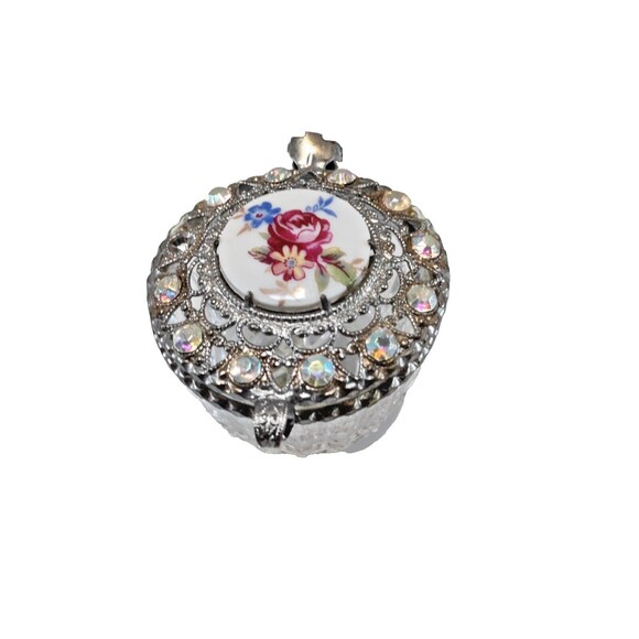 Small Floral Ring Holder With Rhinestones Made In Czech Republic - Picture 1 of 10